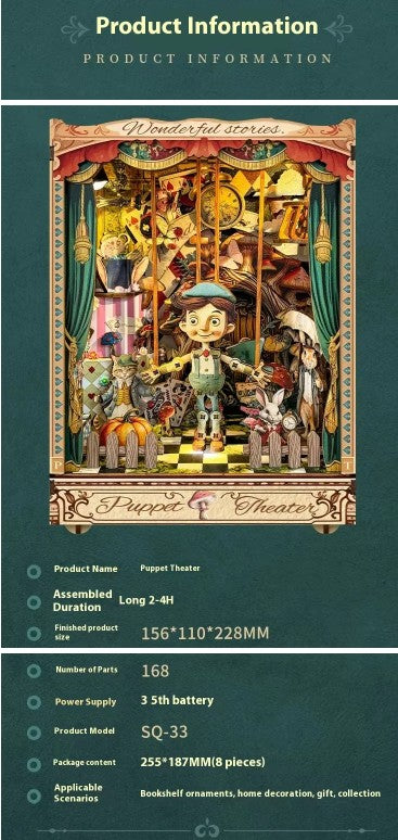 Hamaileon SQ-33 Puppet Theater Wooden Puzzles with LED Dust Cover