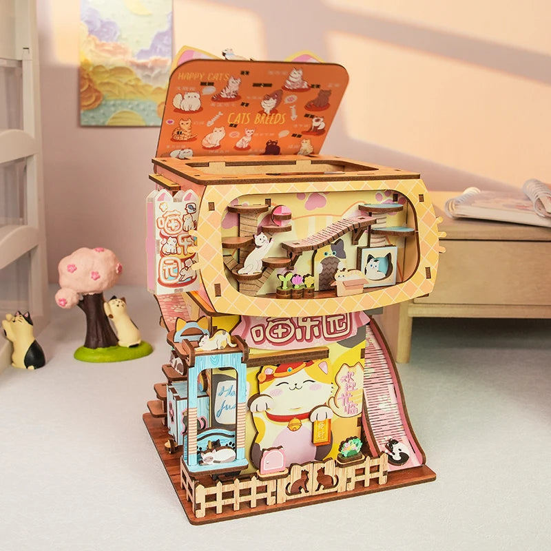 TONECHEER TQ-185 3D Puzzle Box Miniature DIY Desktop Storage Kit (Cats' House)