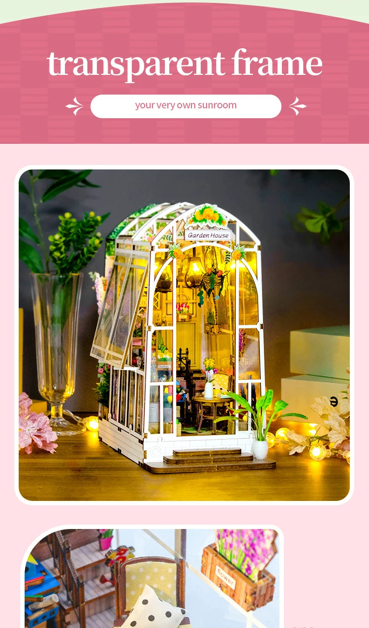Hongda M2313 Garden House 3D Wooden Diy BookNook With Light