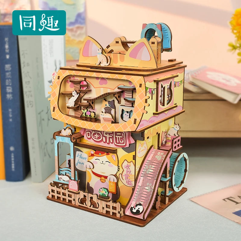 TONECHEER TQ-185 3D Puzzle Box Miniature DIY Desktop Storage Kit (Cats' House)
