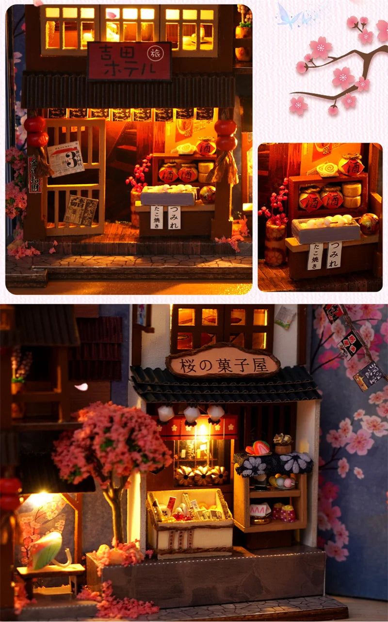 DIYCLUB-YY Model TC25 DIY Wooden Japanese Store Book Nook Miniature Dollhouse