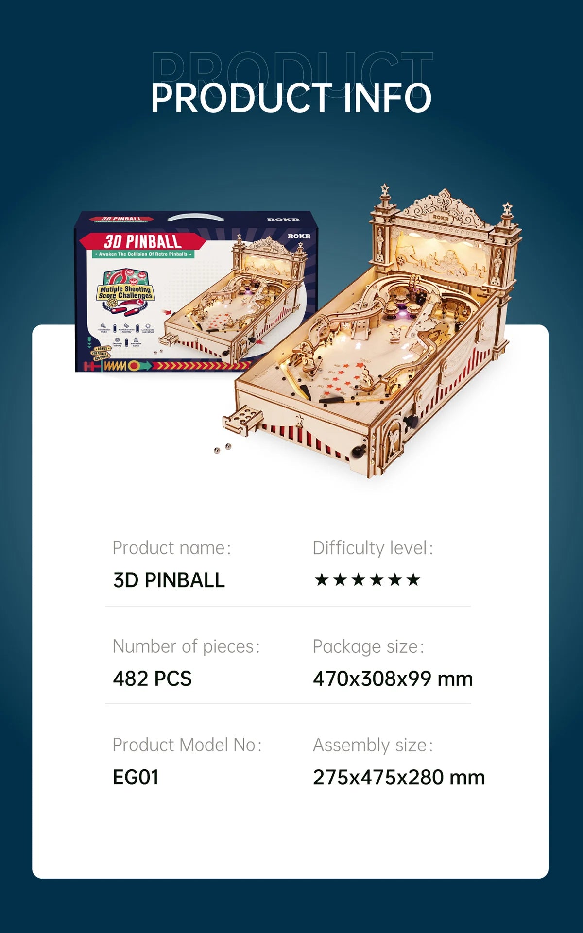 ROKR - EG01 - 3D Pinball Machine 3D Wooden Puzzle