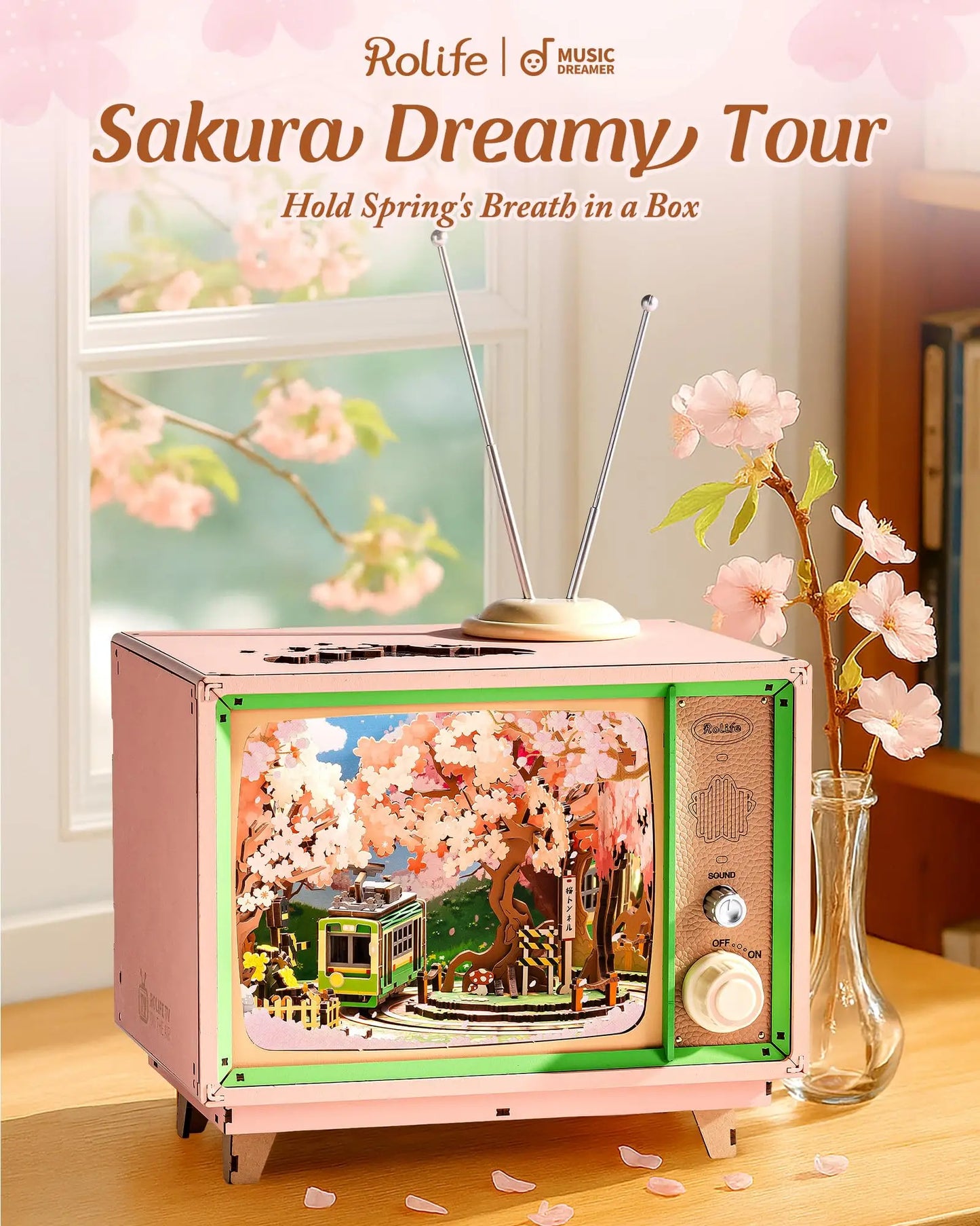 Rolife  AMT02 Sakura Dreamy Tour 3D Wooden Puzzle Music Box with Light