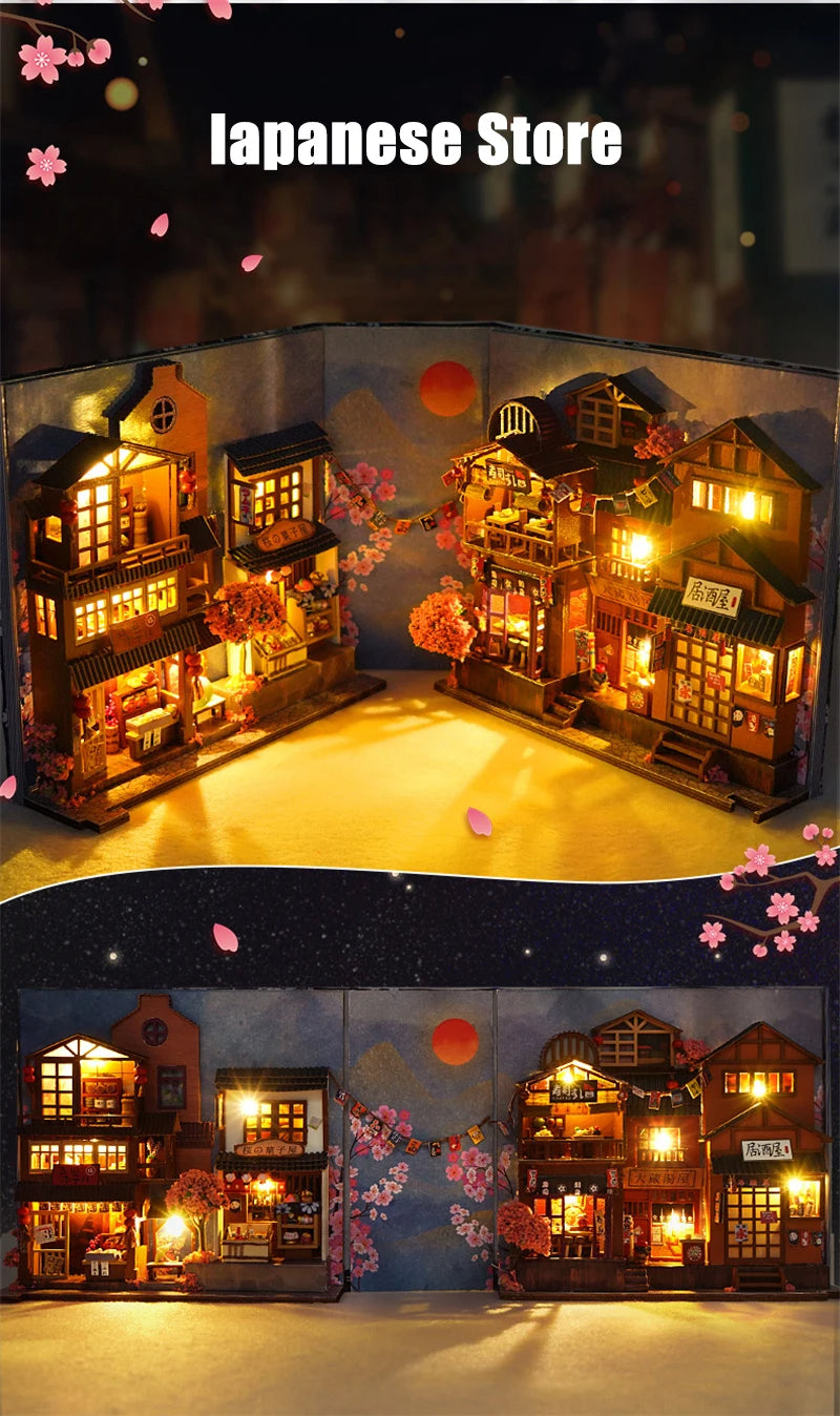 DIYCLUB-YY Model TC25 DIY Wooden Japanese Store Book Nook Miniature Dollhouse