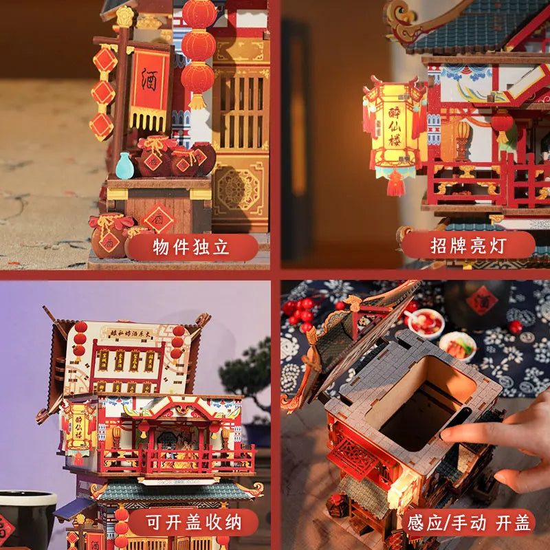 TONECHEER TQ-659 3D Puzzle DIY Desktop Storage Kit (Ancient Restaurant)