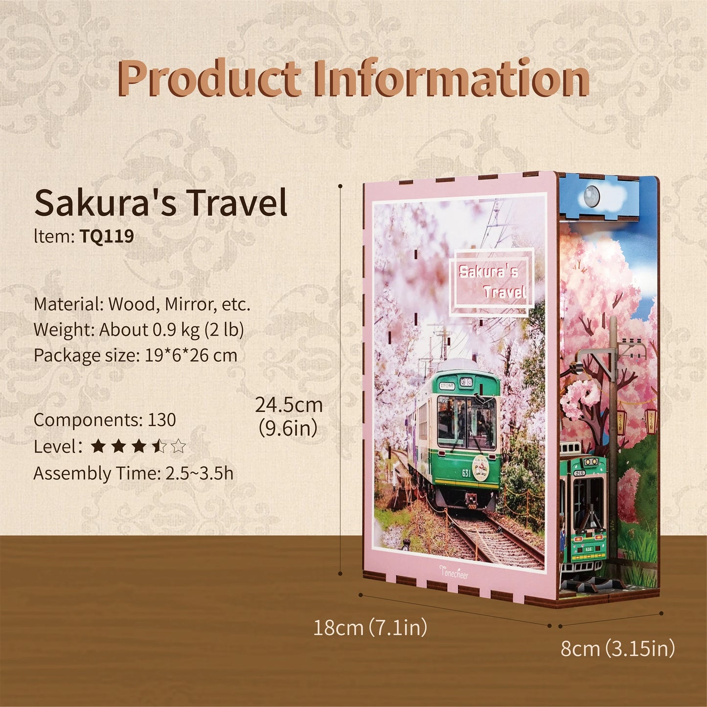 TONECHEER TQ119 (TQ516) Sakura's Travel Bookend with lights with motion sensor