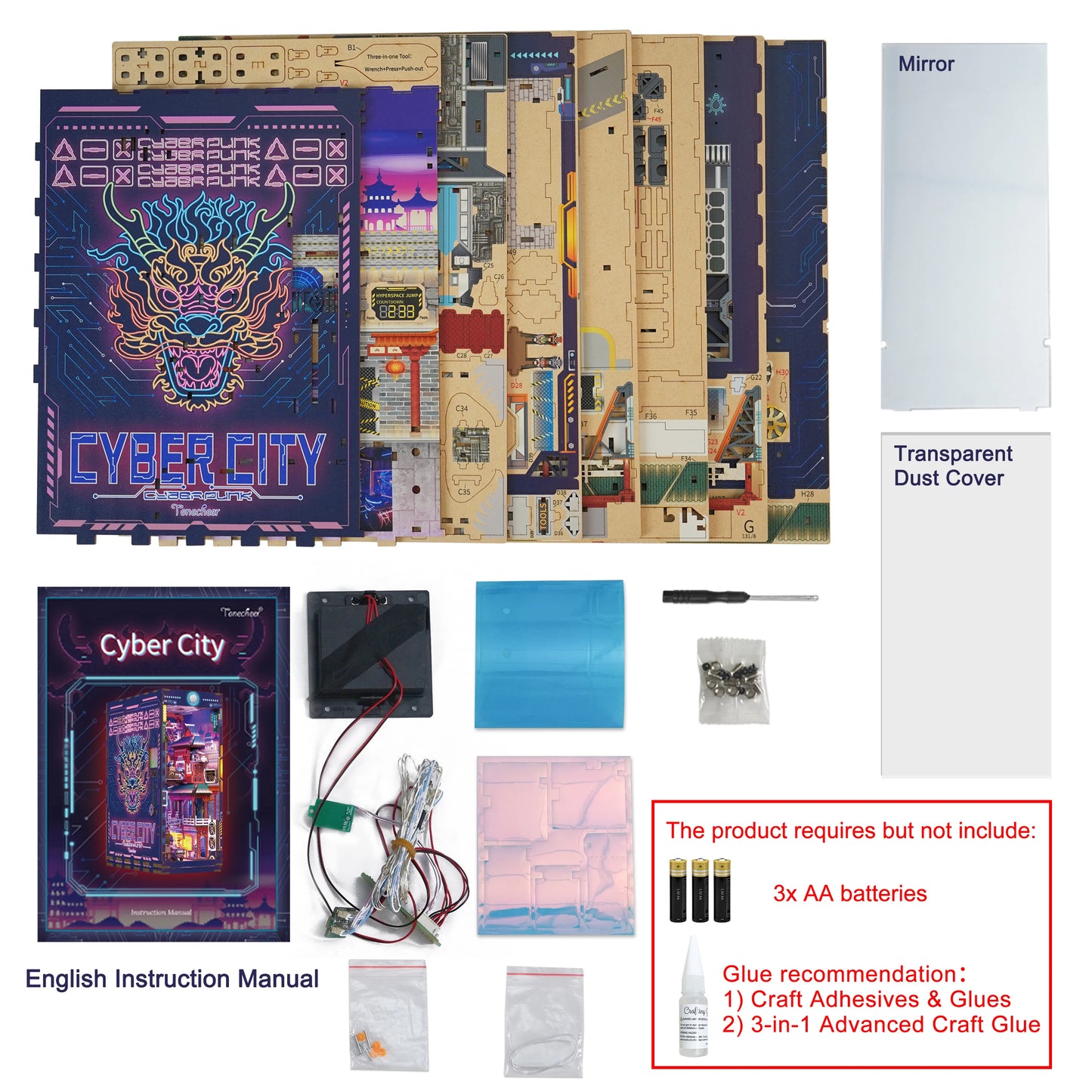 TONECHEER TQ-131  3D Wooden Puzzle DIY Book Nook Kit (Cyber City)