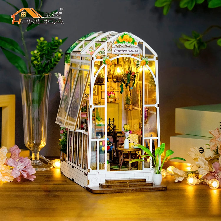 Hongda M2313 Garden House 3D Wooden Diy BookNook With Light