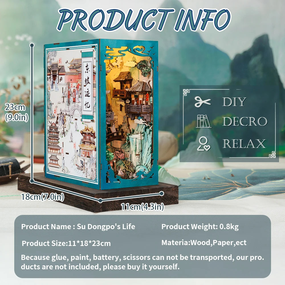CUTEBEE EK-01B DIY Wooden Book Nook Kit (Su Dongpo's Life)