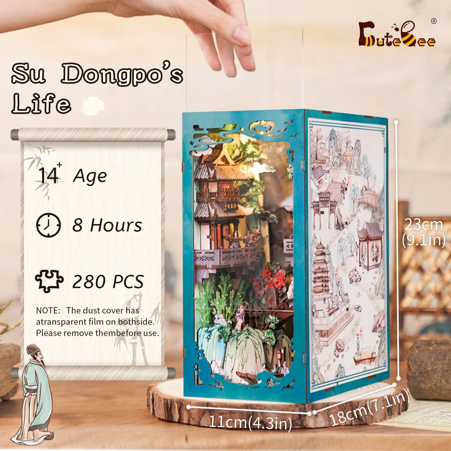 CUTEBEE EK-01B DIY Wooden Book Nook Kit (Su Dongpo's Life)