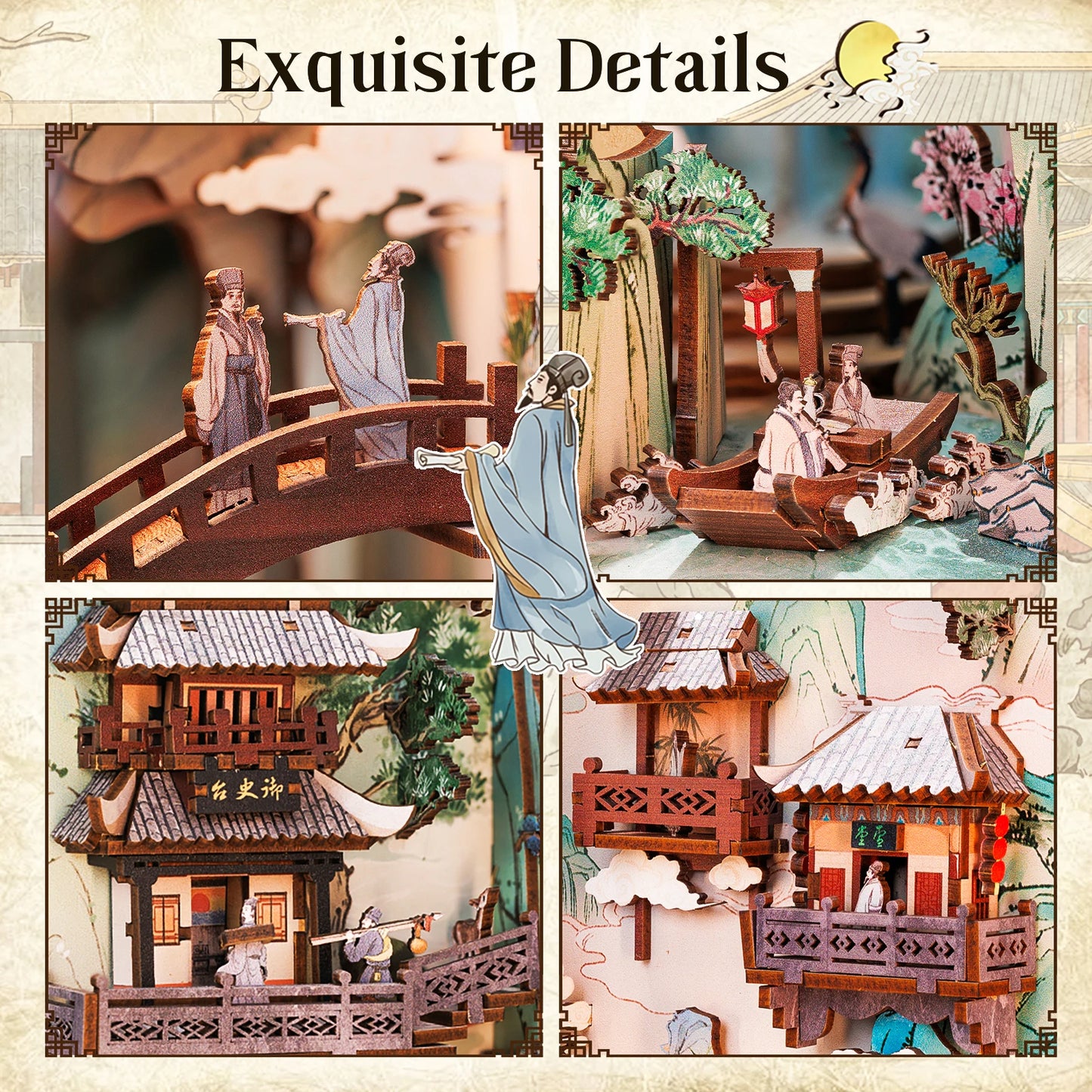 CUTEBEE EK-01B DIY Wooden Book Nook Kit (Su Dongpo's Life)