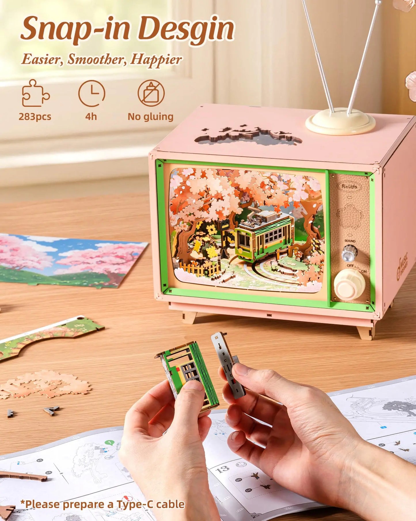 Rolife  AMT02 Sakura Dreamy Tour 3D Wooden Puzzle Music Box with Light