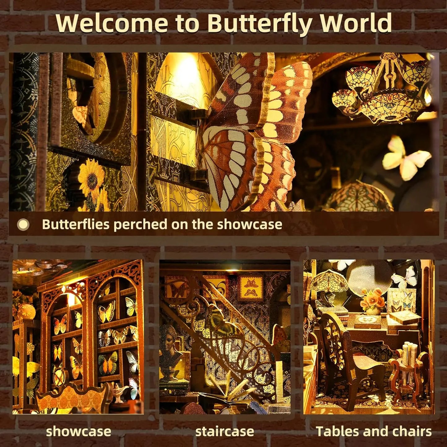 Hamaileon YM-03 Butterfly Collection Room Book Nook with LED Lights