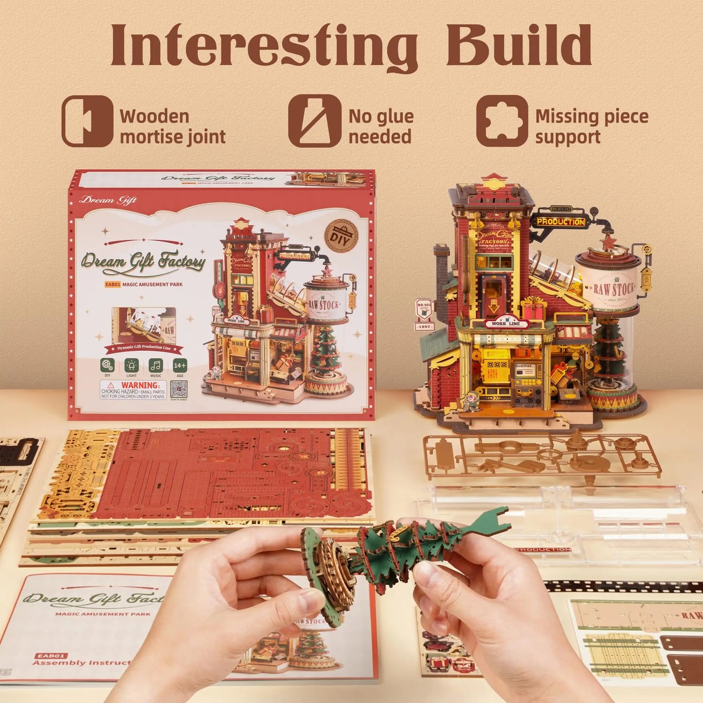 ROBOTIME EAB01  3D Wooden Puzzles Gift Factory Wooden Music Box