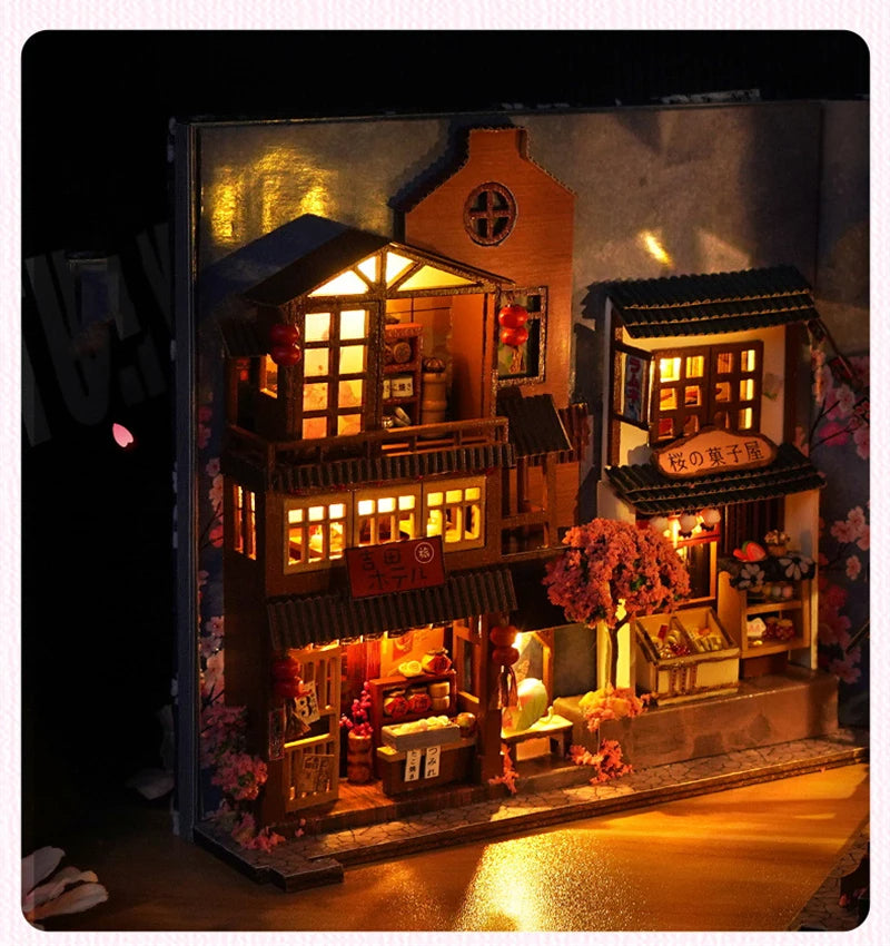 DIYCLUB-YY Model TC25 DIY Wooden Japanese Store Book Nook Miniature Dollhouse