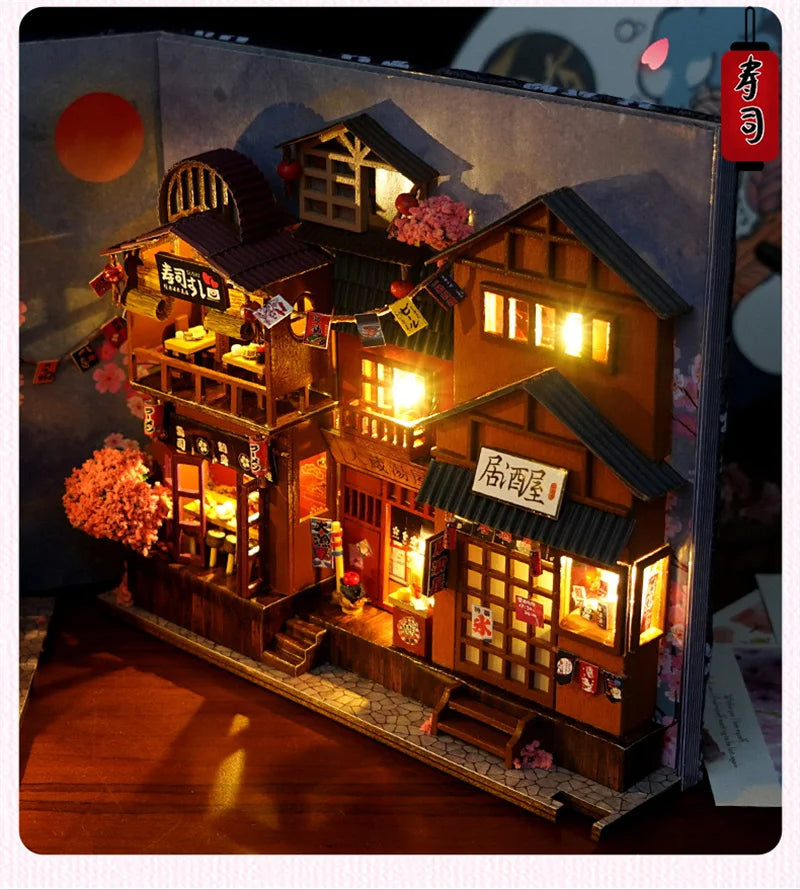 DIYCLUB-YY Model TC25 DIY Wooden Japanese Store Book Nook Miniature Dollhouse