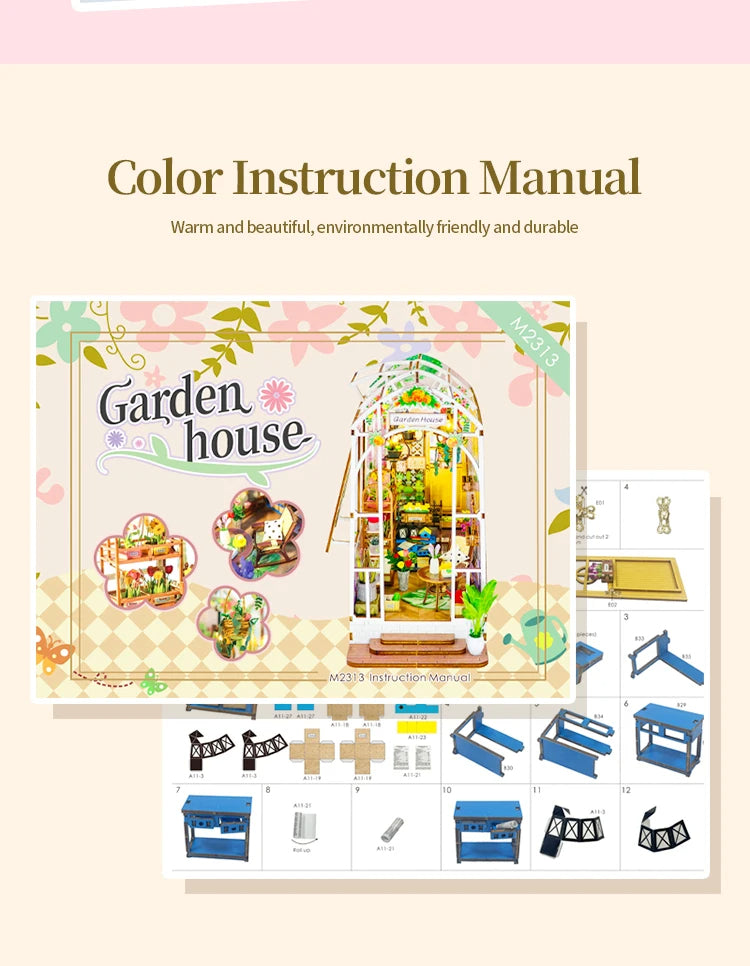 Hongda M2313 Garden House 3D Wooden Diy BookNook With Light