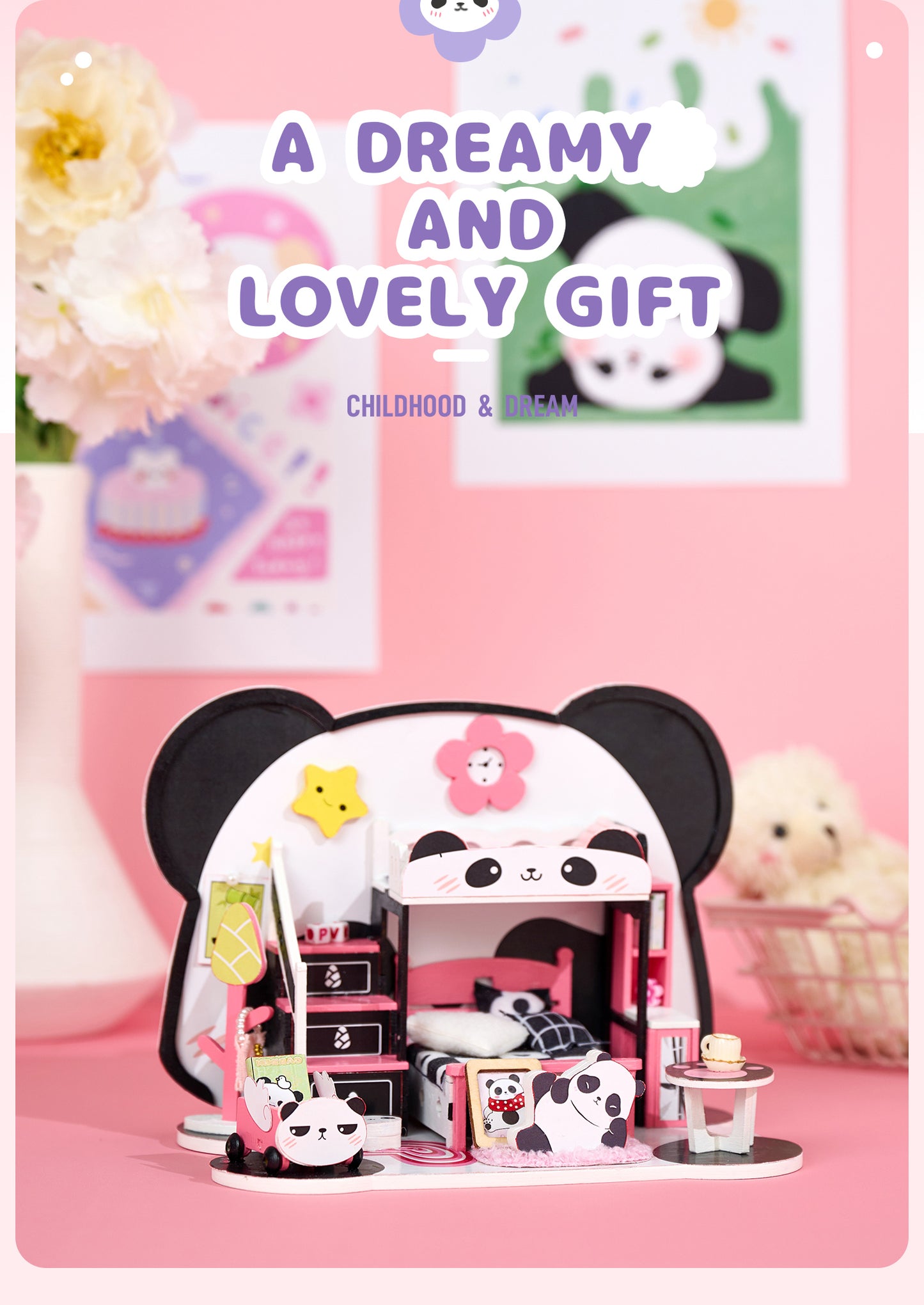 Knowme microcosms Miniature dollhouse  - P-1015 - Panda bedroom